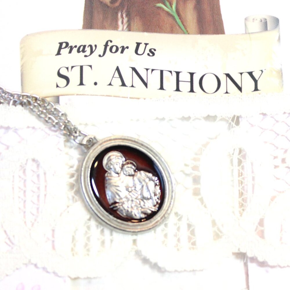 Saint Anthony Pray For Us Red & Silver Unisex Prayer Necklace